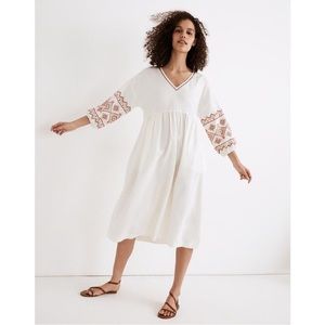 Madewell Dress Embroidered Popover White Midi Dress Size S